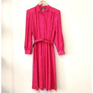 Vintage Monica Richards silky pink blouson dress floral print with belt